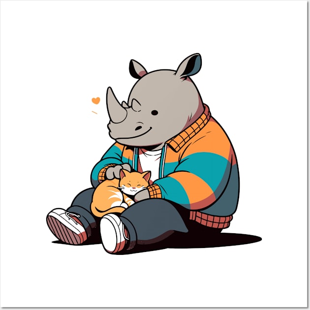 Rhino petting cat Wall Art by TimeWarpWildlife